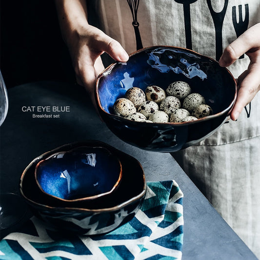 Blue Glazed European Porcelain Serving Bowl